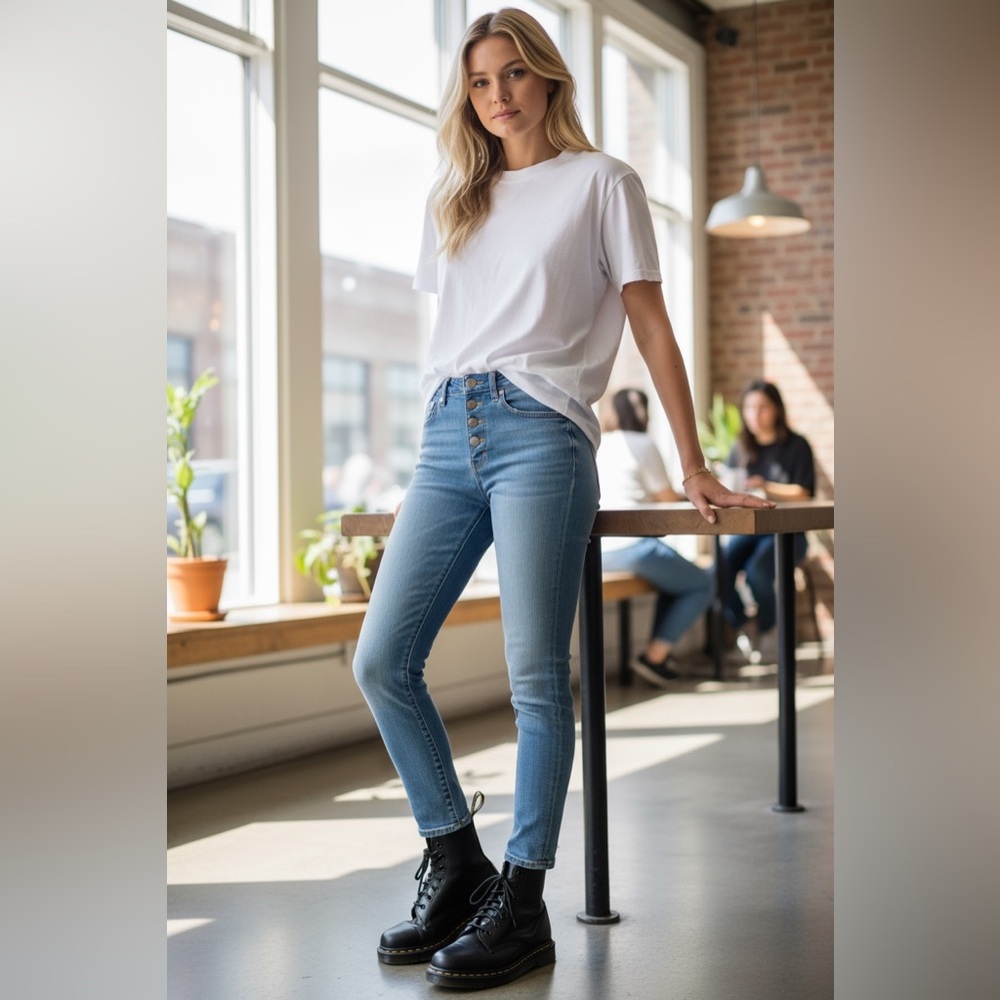 rag & bone Nina High Rise Skinny Button Fly Farrow Size 26